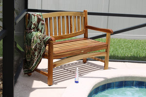 Solid Teak Wood Outdoor Bench with Armrests & Backrest