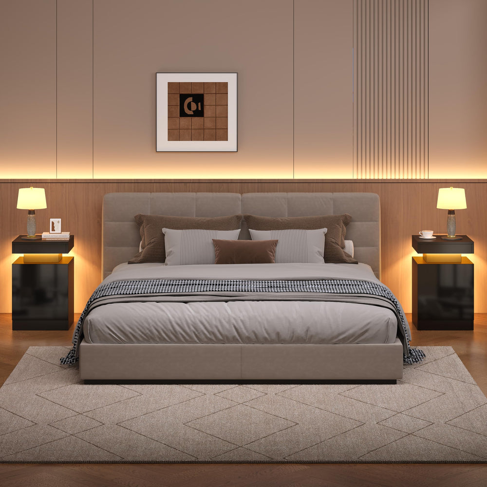 LED Nightstand with Storage Cabinet — Set of 2