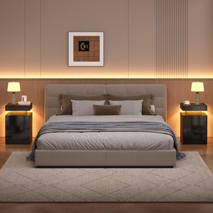 LED Nightstand with Storage Cabinet — Set of 2