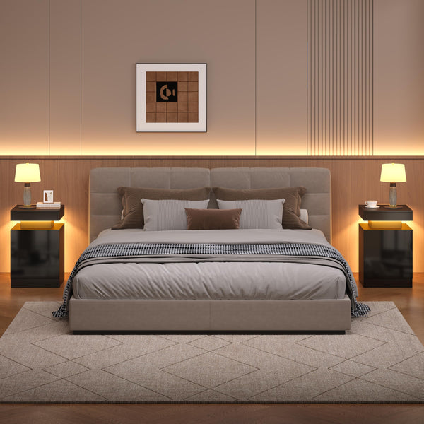 LED Nightstand with Storage Cabinet — Set of 2