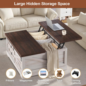 Lift Top Coffee Table with Storage, 39.4" Square, Farmhouse Style