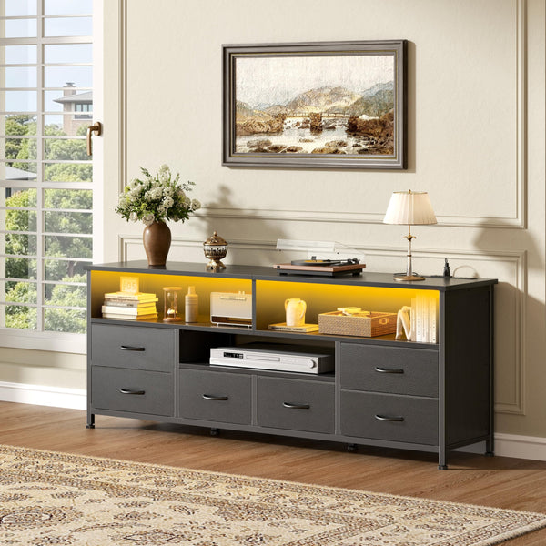 55" LED TV Stand with Drawers, Power Outlets & LED Lights