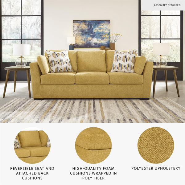Modern Upholstered 3-Seat Sofa with Accent & Bolster Pillows – Yellow