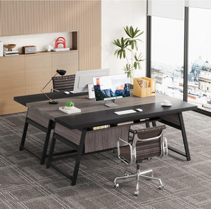 63-Inch Double Desk with LED Light & Storage Shelf