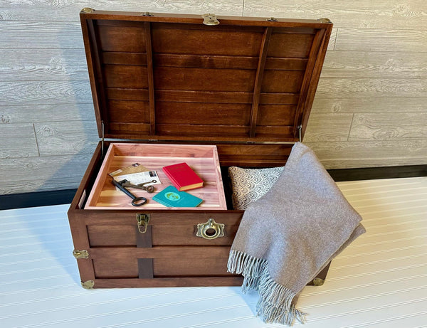 Solid Maple Wood Steamer Trunk Hope Chest with Cedar Tray & Brass Lock
