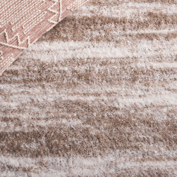 Shag Area Rug – Taupe & Ivory Geometric, Low-Shedding Plush Pile