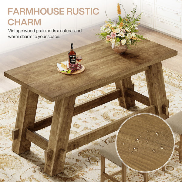 63" Counter Height Bar Table with Footrest – Rustic Brown Pub Table