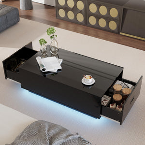 41" LED Coffee Table with 2 Drawers – High Gloss Black