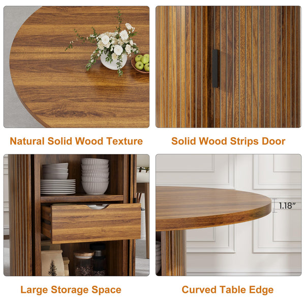 47 Inch Round Dining Table with Storage Shelf & Drawer — Seats 4 to 6