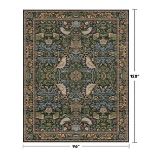 Vintage Floral Bird Area Rug 8x10 – Washable, Non-Slip, Low Pile