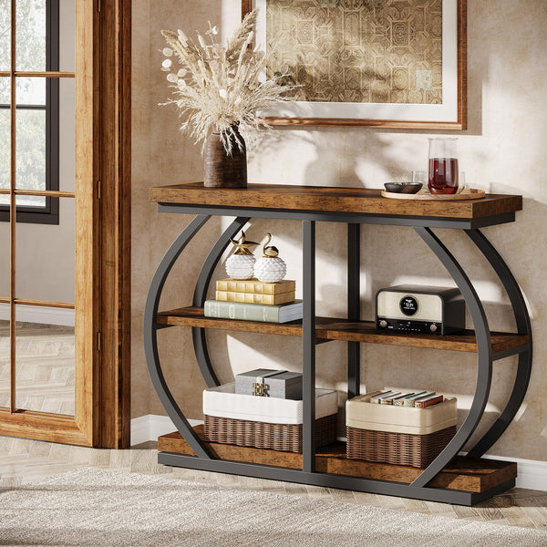 Industrial 3-Tier Console Table with Arched Metal Frame