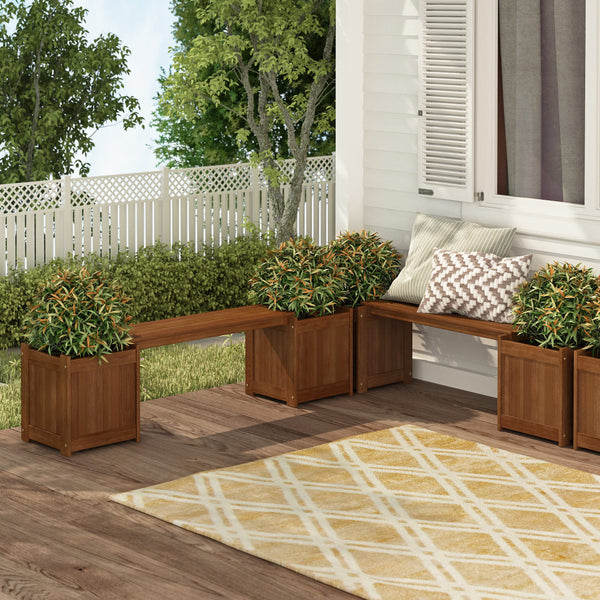 Outdoor Hardwood Planter Bench with Flower Box