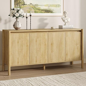 59" Wide 4-Door Sideboard Cabinet with Adjustable Shelves & Wood Legs