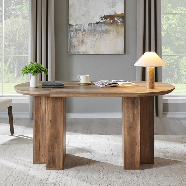 63-Inch Oval Dining Table for 4-6 | Wood-Grain Top & Metal T-Base