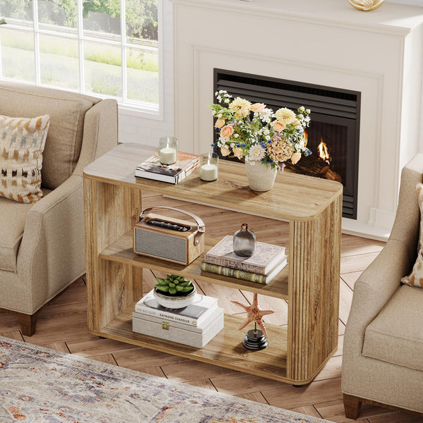 Narrow 3-Tier Side Table with Storage Shelves