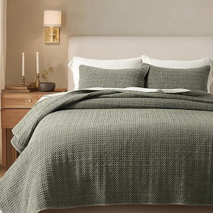 Stonewashed Cotton Waffle Quilt Set with Pillow Shams