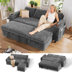 Chenille Sectional Sleeper Sofa with Storage Chaise