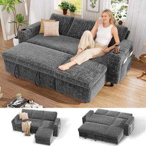 Chenille Sectional Sleeper Sofa with Storage Chaise