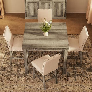 Counter Height Dining Table Set with Bar Stools – Farmhouse Square Kitchen Pub Table & Chairs