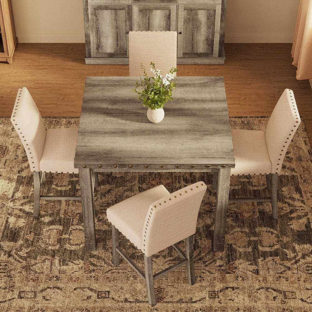 Counter Height Dining Table Set with Bar Stools – Farmhouse Square Kitchen Pub Table & Chairs