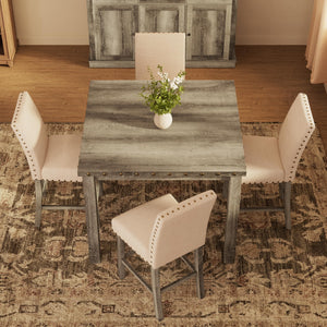 Counter Height Dining Table Set with Bar Stools – Farmhouse Square Kitchen Pub Table & Chairs