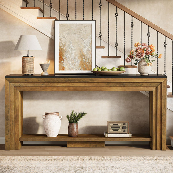 70.9-Inch Farmhouse Console Table with Storage Shelf