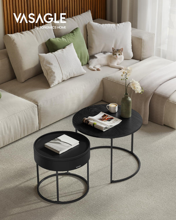 Round Nesting Coffee Tables Set of 2 with Hidden Storage