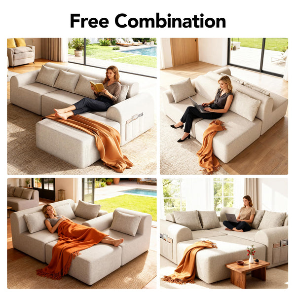 4-Piece L-Shaped Modular Sectional Sofa with Ottoman