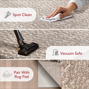 Cream Striped Shag Area Rug 9x12 | Polypropylene Power Loomed