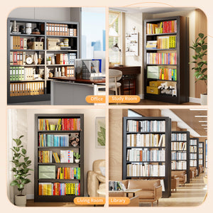 5-Tier Metal Bookcase with Adjustable Shelves