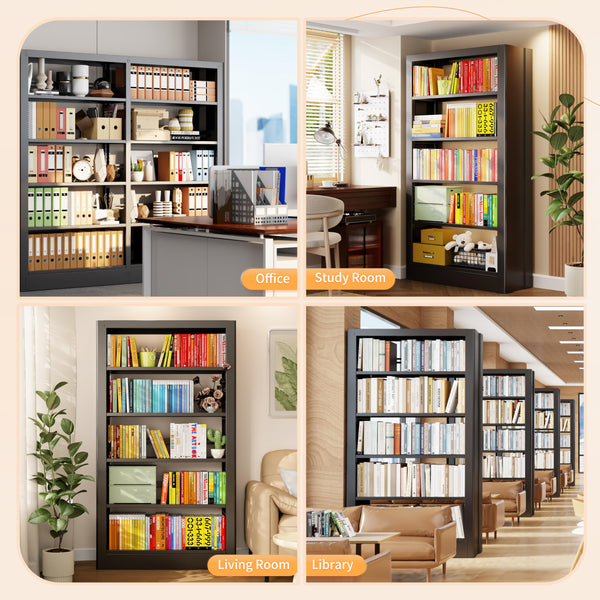 5-Tier Metal Bookcase with Adjustable Shelves