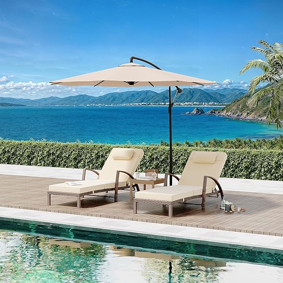 Outdoor PE Rattan Chaise Lounge Set of 2