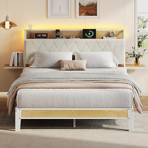 Platform Bed Frame with Storage Drawers & LED Lights