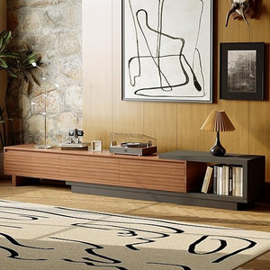Extendable Mid-Century Modern TV Stand with Crosshatch Drawers