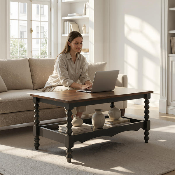 2-Tier Farmhouse Coffee Table with Storage