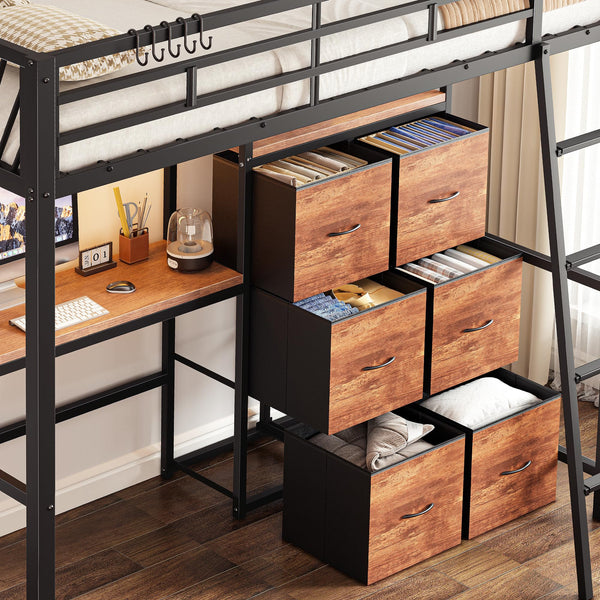 Twin Loft Bed with Desk, Storage Drawers & LED Lights