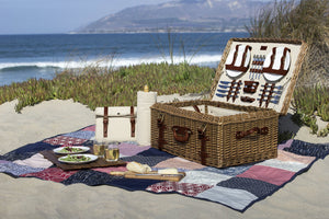 Wicker Picnic Basket Set for 4 – Luxury Deluxe Service with Blanket