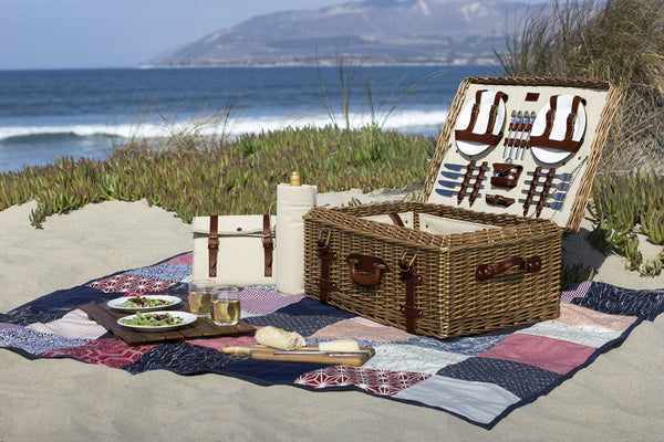 Wicker Picnic Basket Set for 4 – Luxury Deluxe Service with Blanket