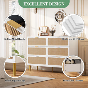 Rattan 6-Drawer Dresser – Boho Farmhouse Chest of Drawers