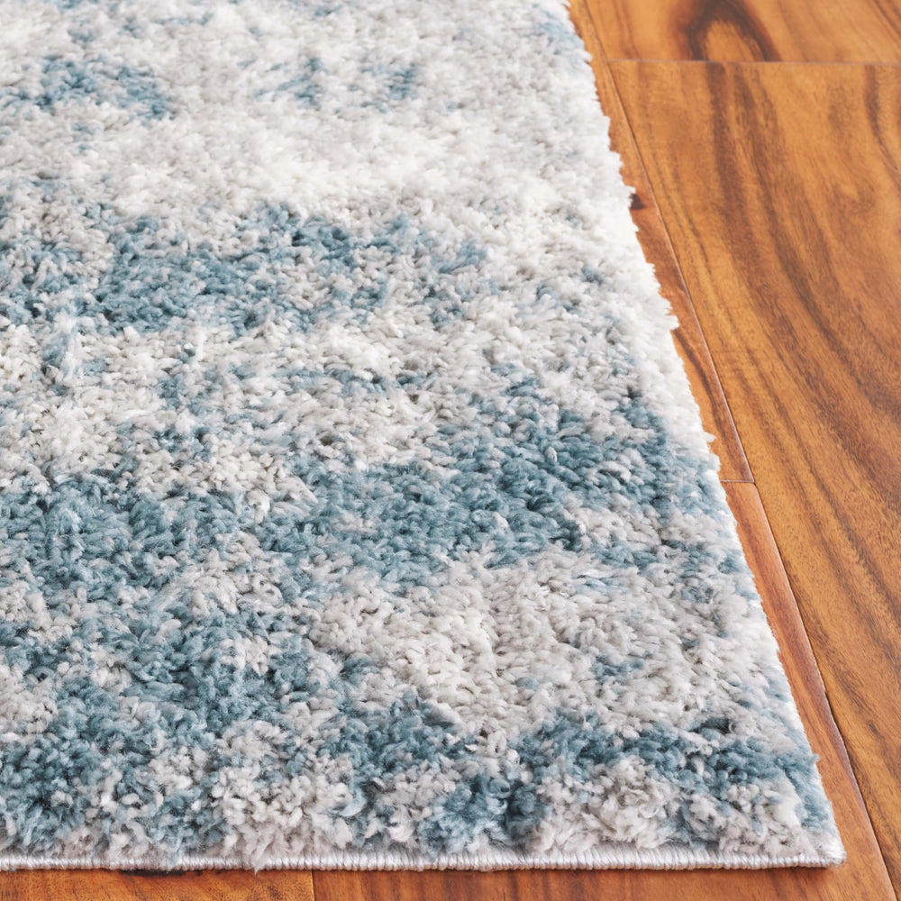 Ivory Blue Abstract Berber Shag Area Rug