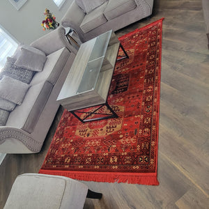 Traditional Persian Oriental Area Rug 5x8 – Red Gold Medallion, Polypropylene, Indoor