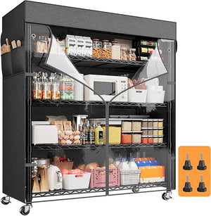 45" Wire Storage Shelves with Cover & Wheels – 5-Tier Metal Rack