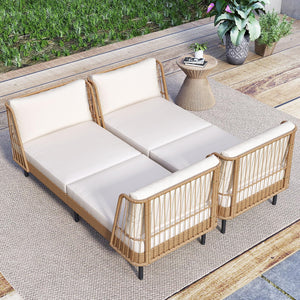 Outdoor PE Rattan Daybed Loveseat with Cushions & Metal Legs