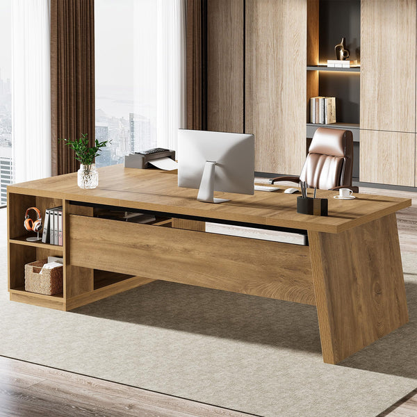 78" L Shaped Desk with Drawers, File Cabinet & Shelves