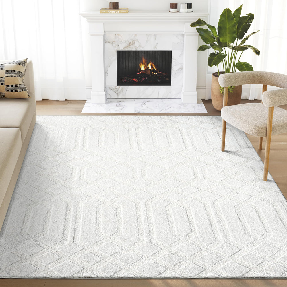 Cream Geometric Diamond Area Rug