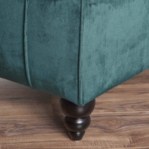 Tufted Velvet Chaise Lounge with Scrolled Backrest – Dark Teal