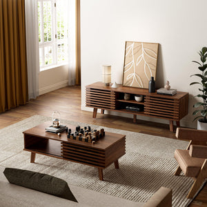 Mid-Century Coffee Table with Storage & Sliding Door