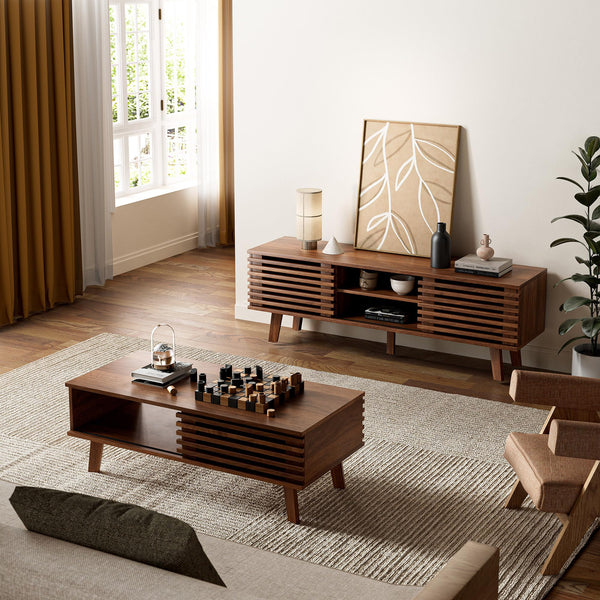 Mid-Century Coffee Table with Storage & Sliding Door