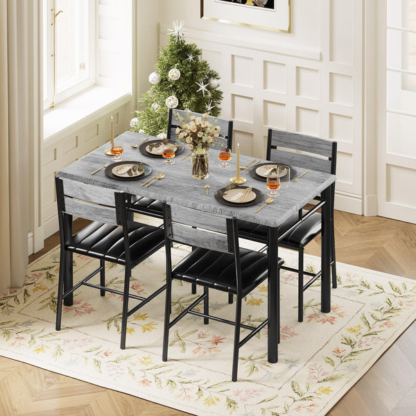 5-Piece Dining Table Set for 4 with Upholstered Chairs