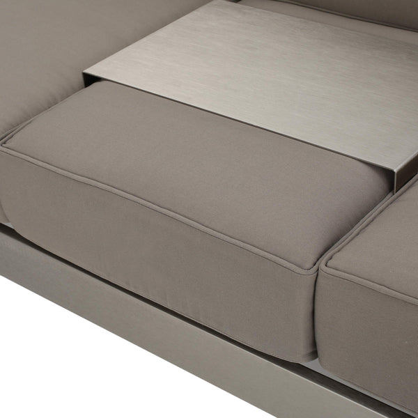 Outdoor Loveseat Sofa with Tray – Anodized Aluminum, Grey